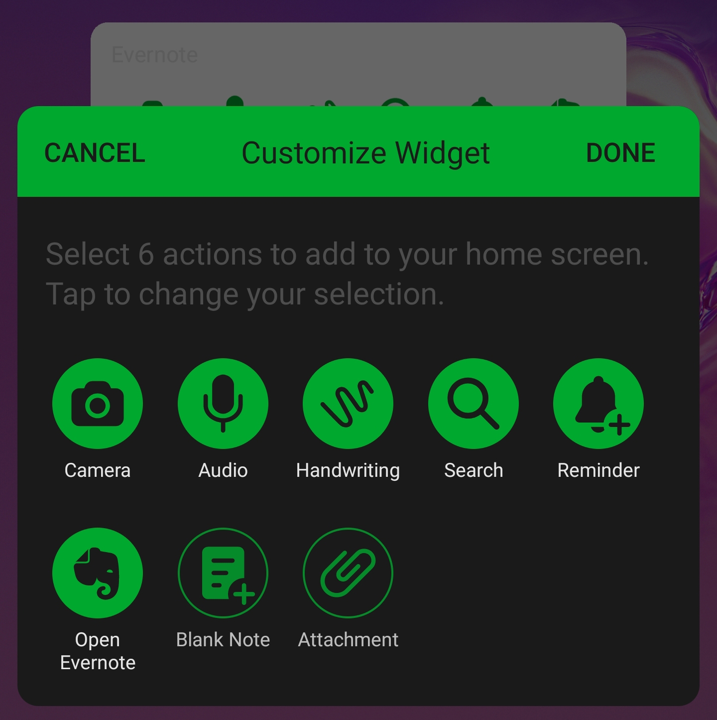 The 'Customize Widget' screen