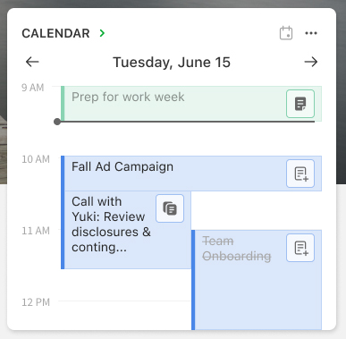 Exibição de linha do tempo no widget de calendário