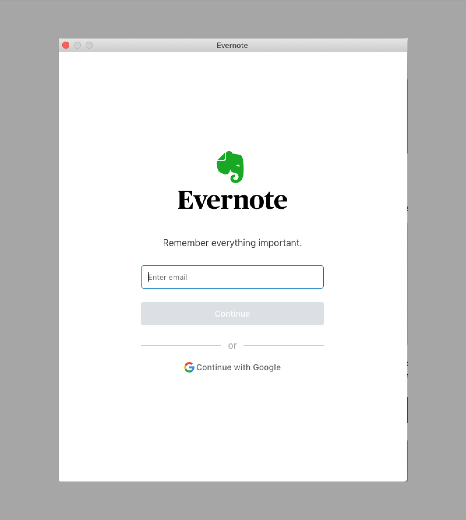 Evernote Business account update login screen