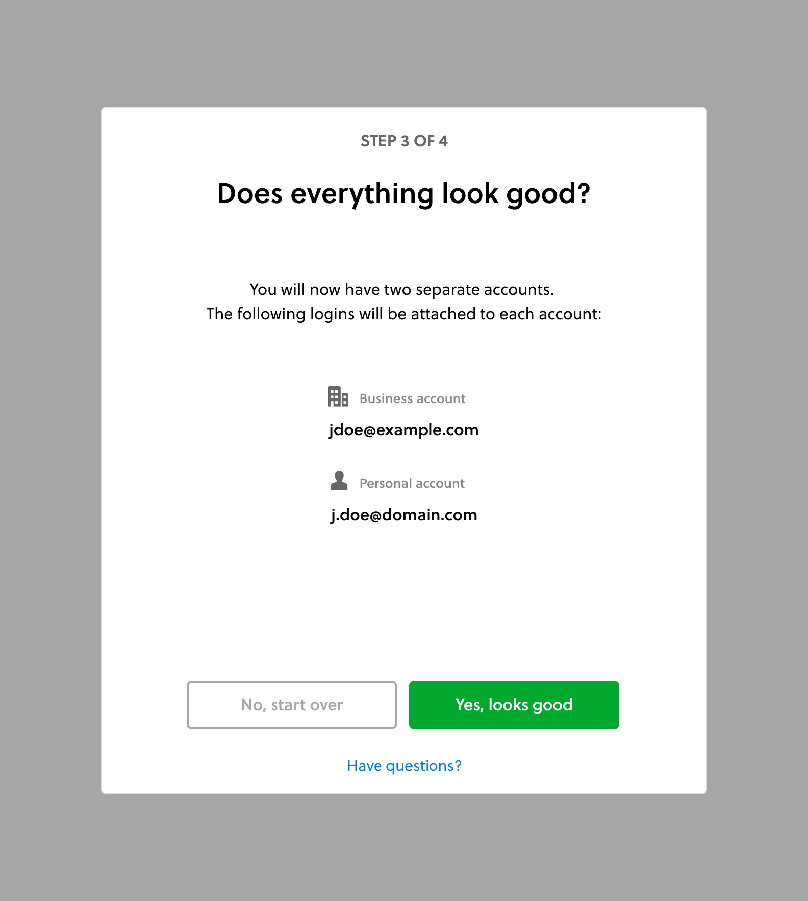 Evernote Business account update verification screen