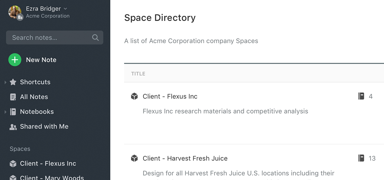 Screenshot of Space Directory