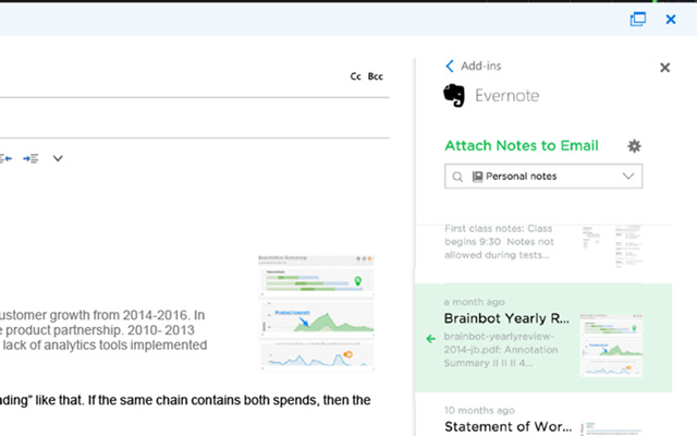 Come allegare note Evernote a email Outlook