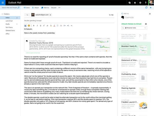Screenshot di Evernote per Outlook