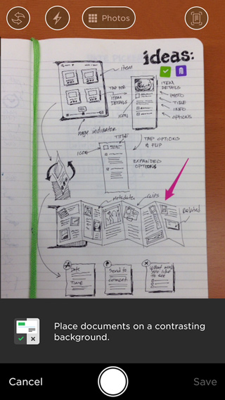 Capture pages using the Evernote iOS camera
