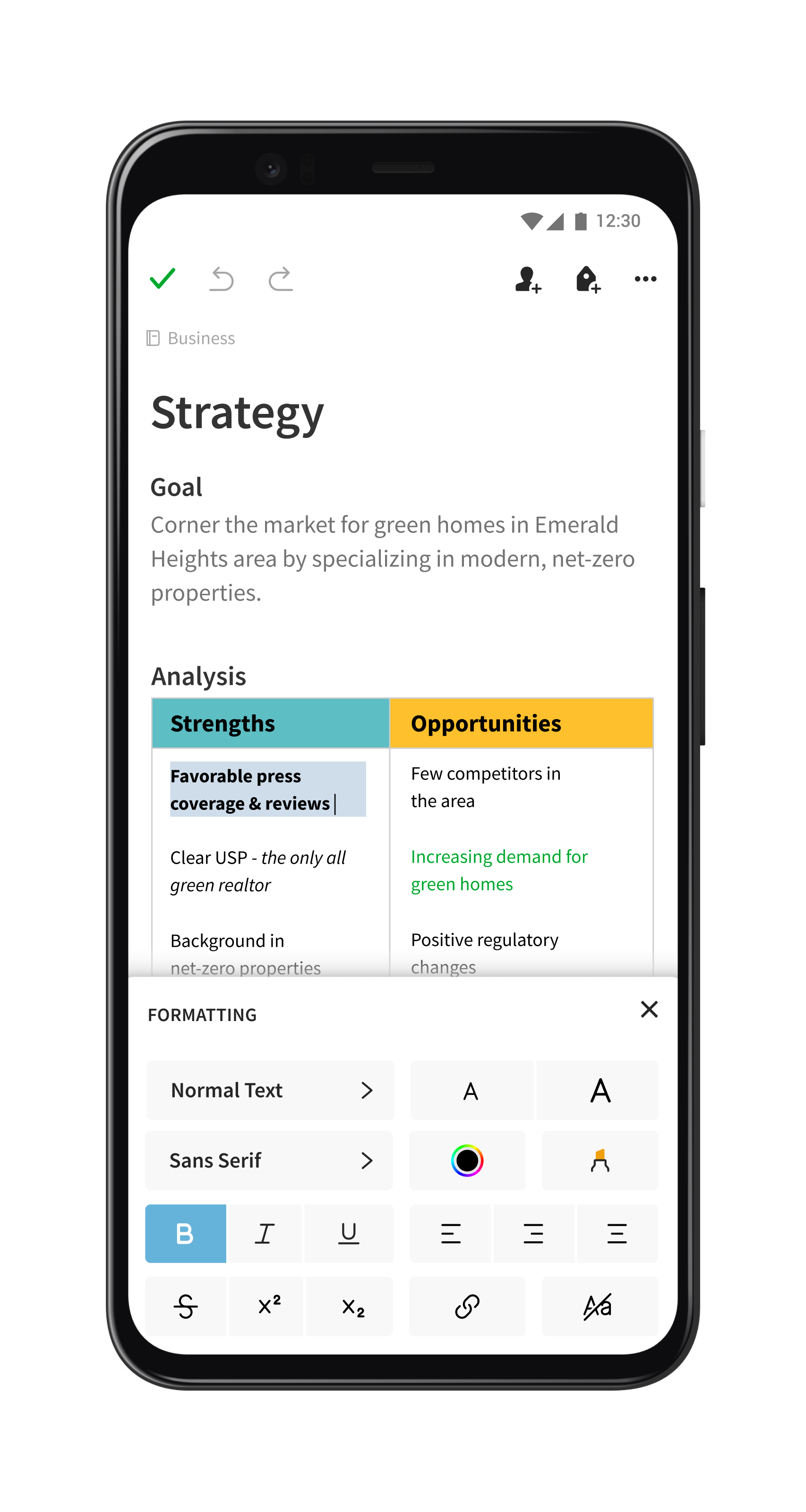 The new note editor in Evernote for Android