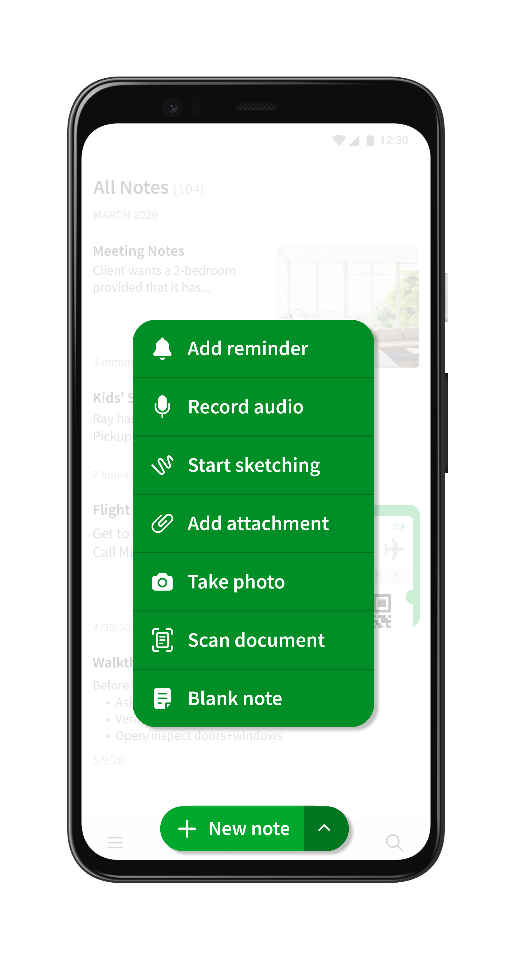 Die neue Schaltfläche für neue Notizen in Evernote für Android