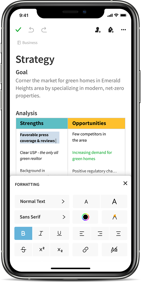 The new note editor in Evernote for iOS
