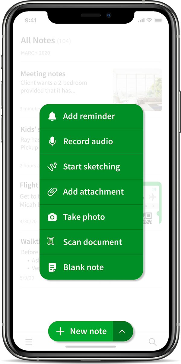 The new 'New note' button in Evernote for iOS