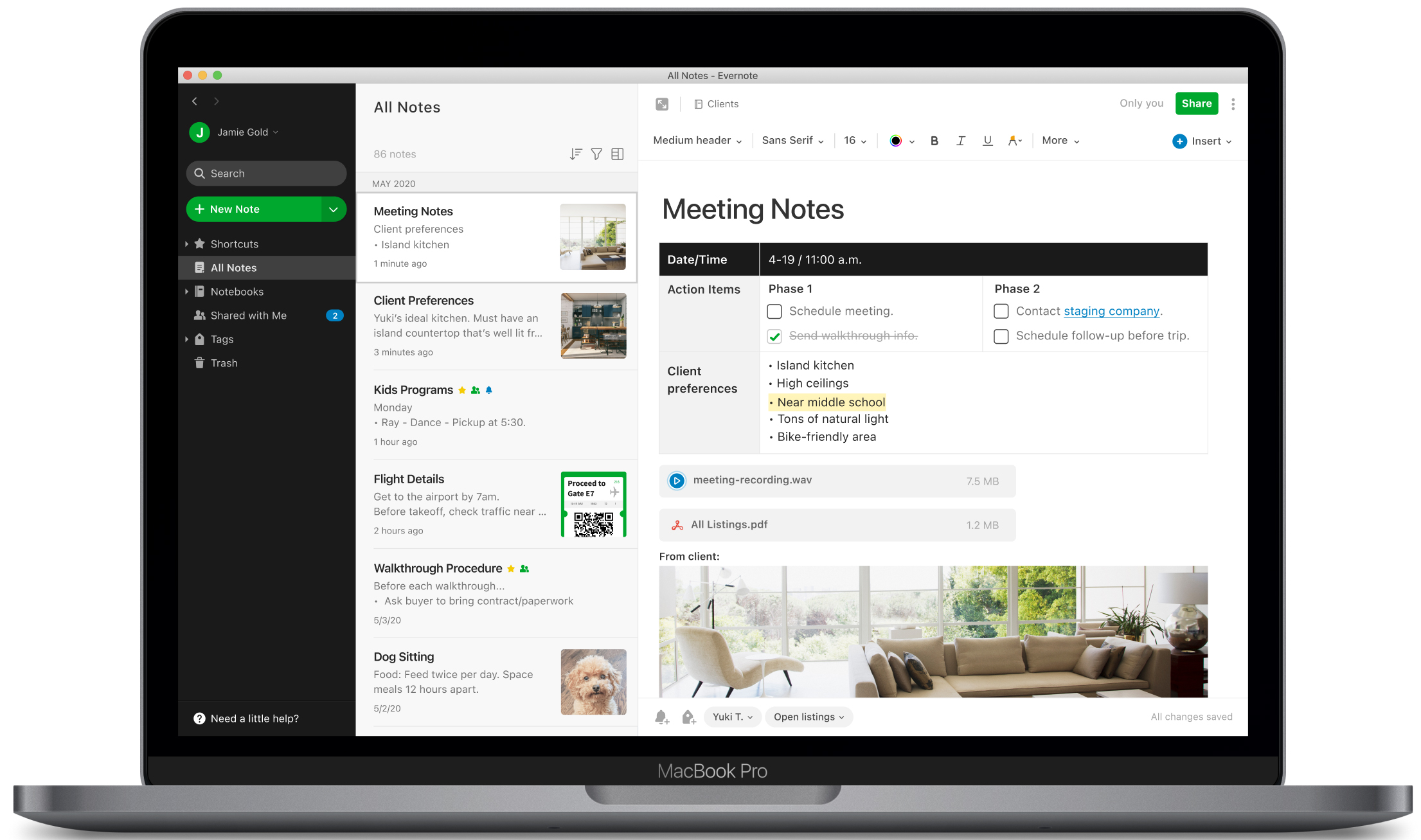 Screenshot from the new Evernote for Mac