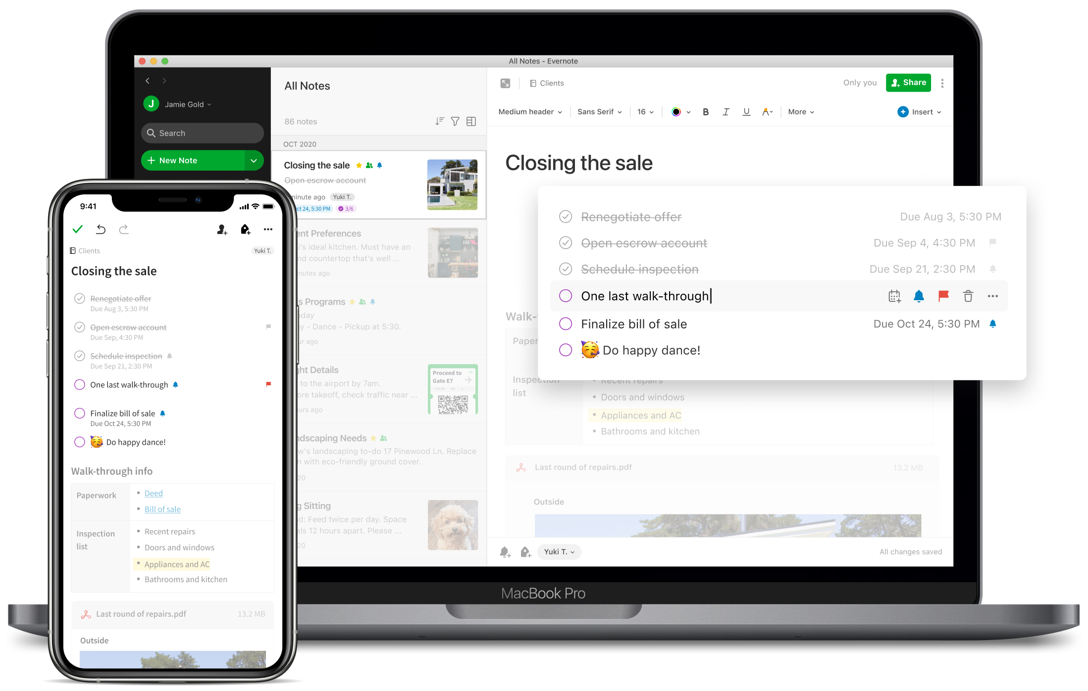 Tasks view in Evernote on desktop and mobile