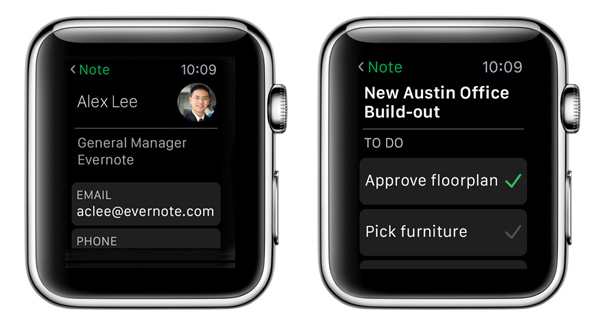 Apple Watch contacts and checklists